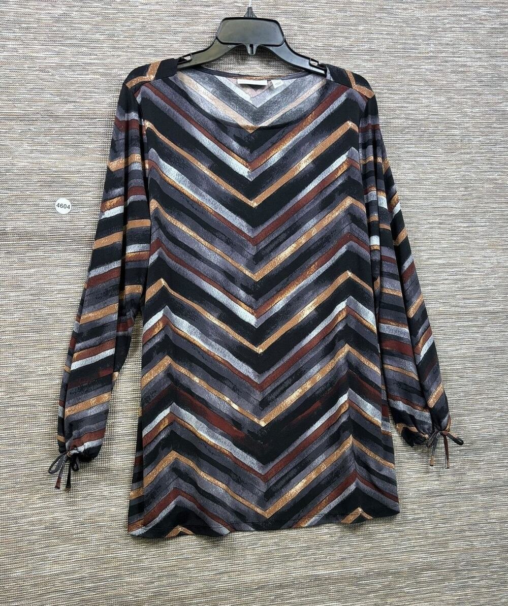 Susan Graver Blouse Womens Siz XL Multicolor Chevron Stripe Scoop Neck Tunic Top